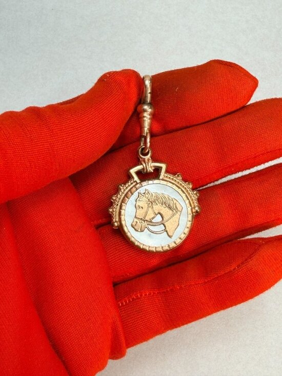 Antique Jewelry - Antique Edwardian Gold Filled Horse & Carnelian Swivel Watch Fob Charm Pendant
